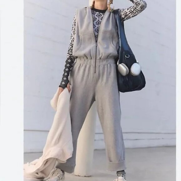 NWT Free People Set Go Onesie in Heather Grey - Picture 1 of 12